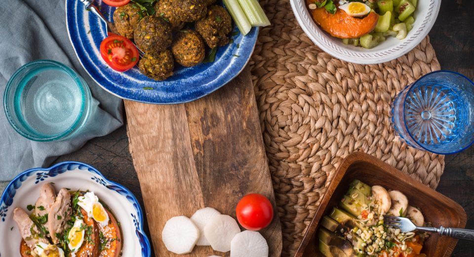 festive table with falafel vegetable salad and dr 2024 09 30 01 43 17 utc
