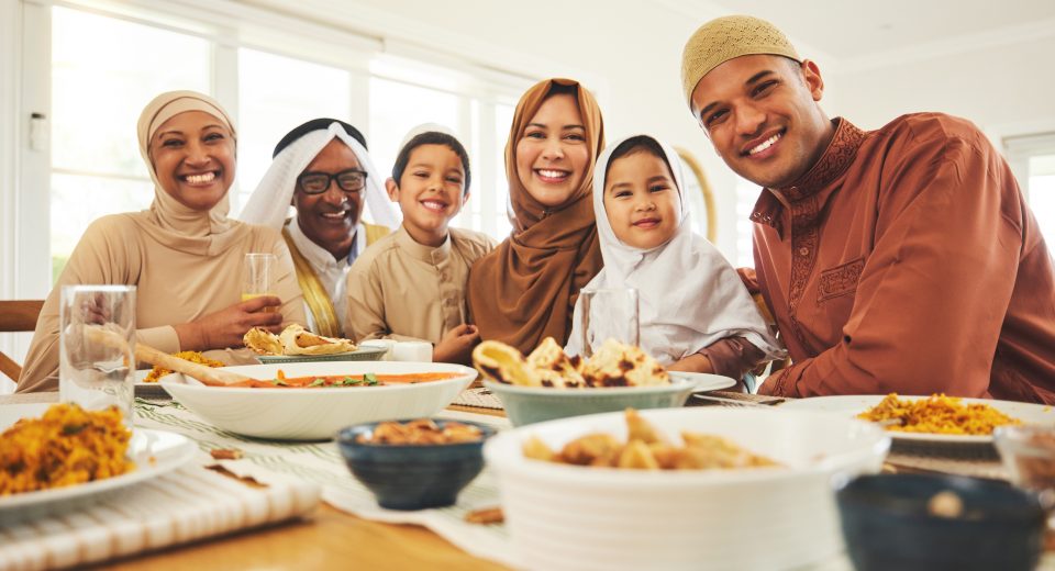 food portrait and muslim with big family at table 2025 04 06 12 36 33 utc