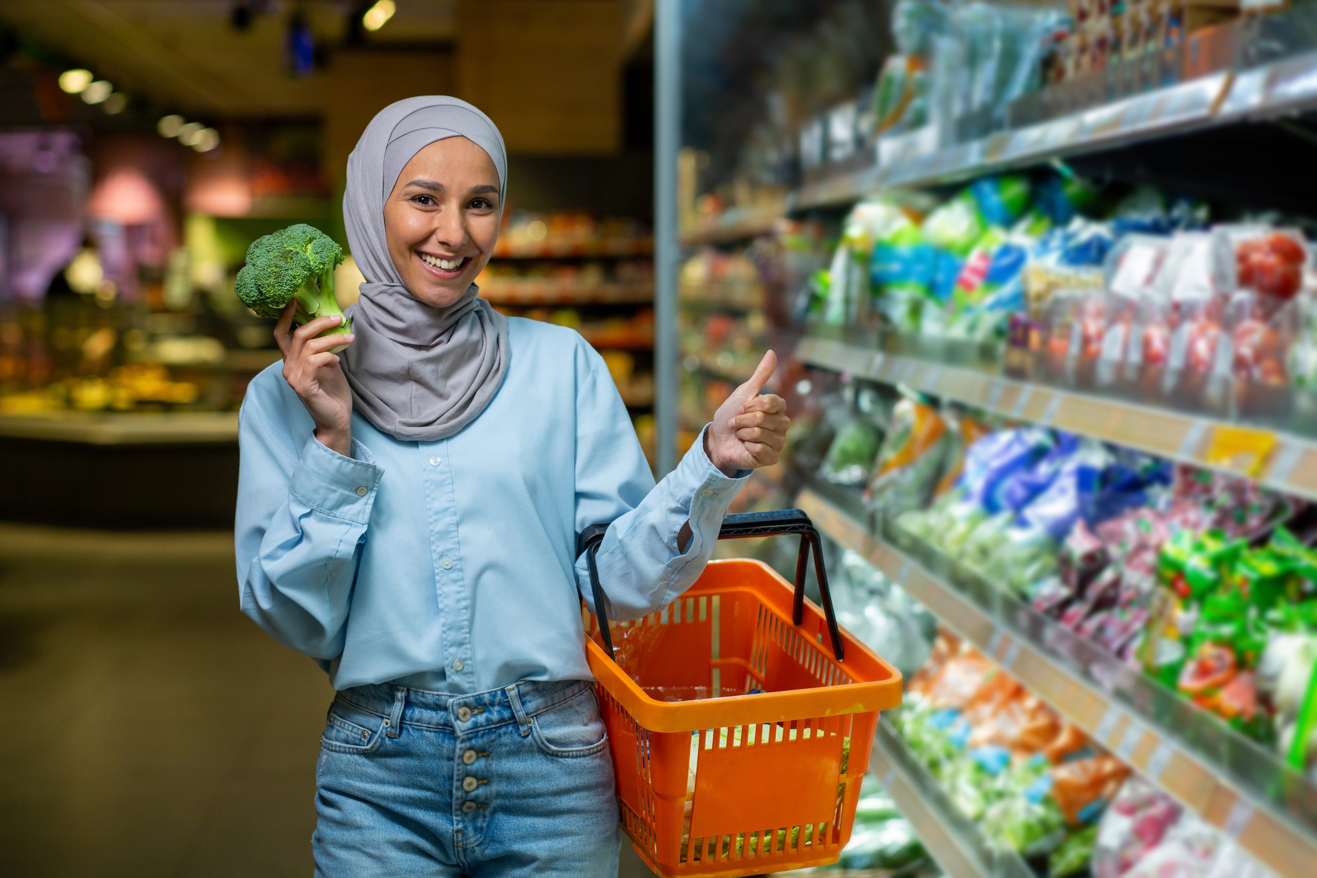 Where to Find Halal Organic Food 18 happy muslim woman in hijab standing in supermarke 2025 03 25 05 05 22 utc 1 scaled